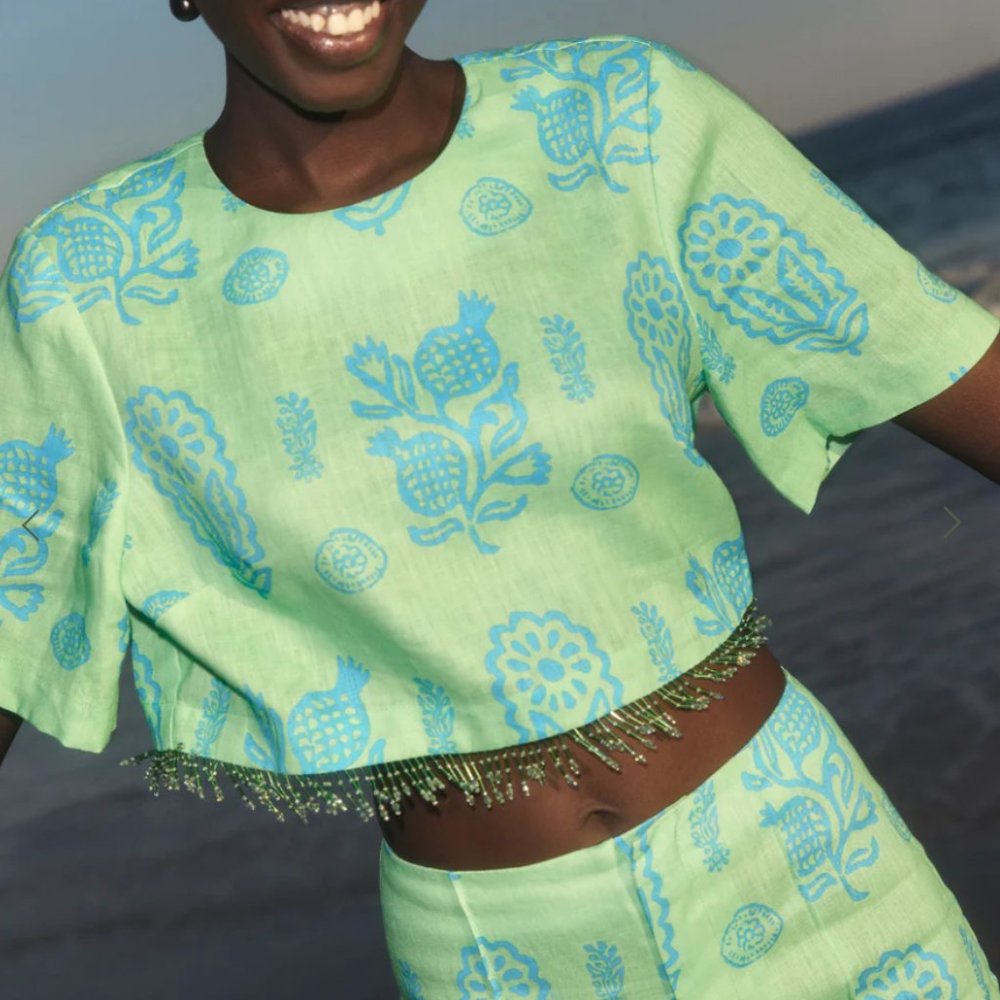 RHODE Linen Shawna Top NWT Clover Block Print